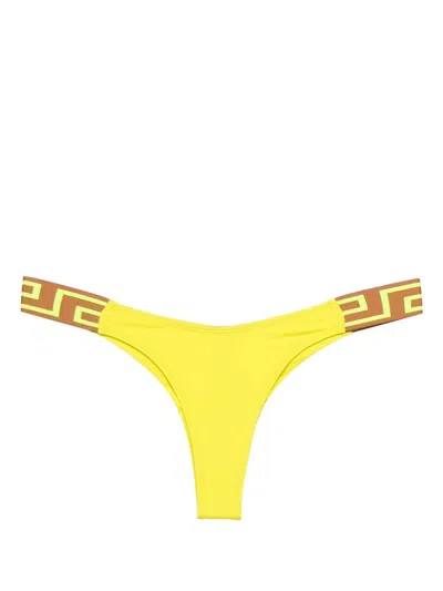 Versace Greca Border Low-waisted Bikini Briefs In Yellow & Orange