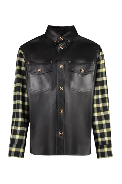 Versace Blouson Leather Clothing In Black