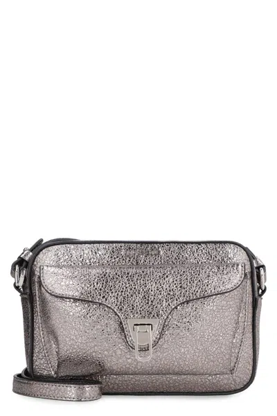 Coccinelle Beat Leather Crossbody Bag In Silver