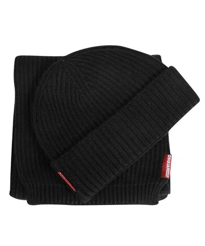 Dsquared2 Hat And Scarf Set In Black