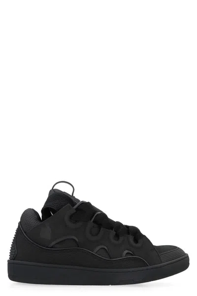 Lanvin Men's Curb Chunky Leather Low-top Sneakers In Black