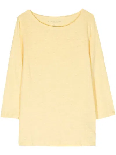 Majestic 3/4 Sleeves Boat Neck T-shirt In Yellow & Orange