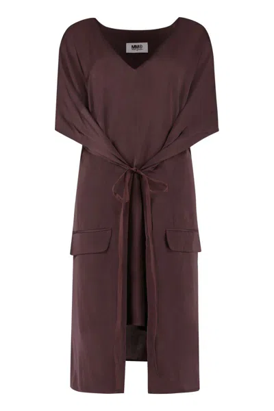 Mm6 Maison Margiela Convertible V-neck Dress In Burgundy