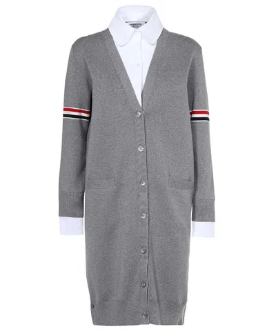 Thom Browne Long Knitted Cardigan In Grey