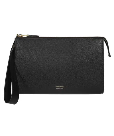 Tom Ford Leather Flat Pouch In Black