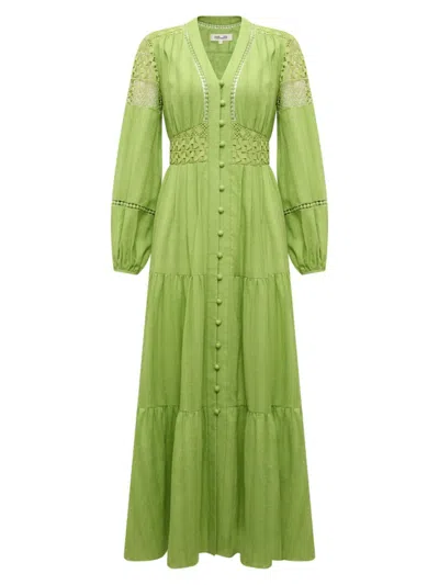 Diane Von Furstenberg Gigi Tiered Cotton Midi Dress In Chartreuse