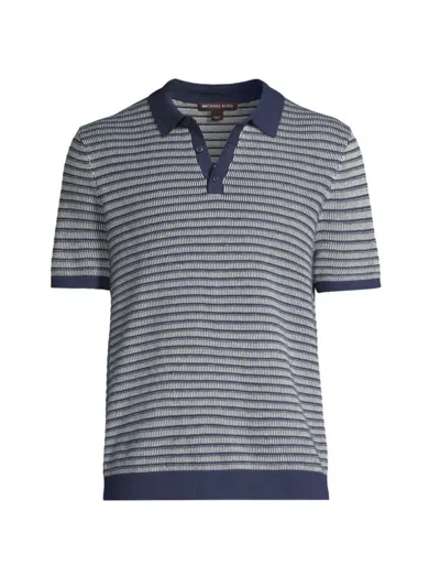 Michael Kors Textured Stripe Knit Polo In Navy/midnight Blue