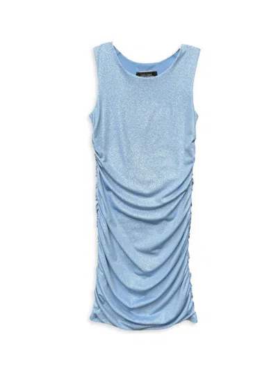 Un Deux Trois Kids' Girl's Ruched Scoop Neck Dress In Light Blue