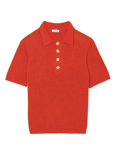 Sandro Terry-knit Polo Shirt In Orange