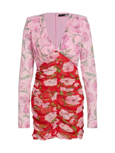 Rotate Birger Christensen Floral-printed Ruched Mini Dress In Pink