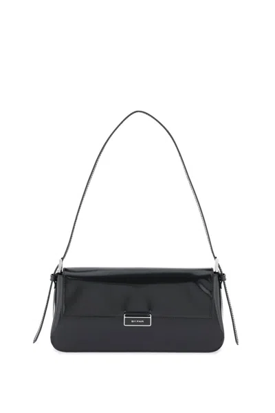 By Far Tilda Semi Patent Leather Shoulder Bag In Black