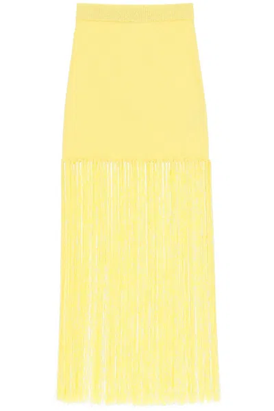 Casablanca Fringed High-waisted Knitted Midi Skirt In Yellow