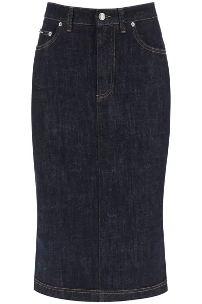 Dolce & Gabbana Denim Midi Skirt In Blu