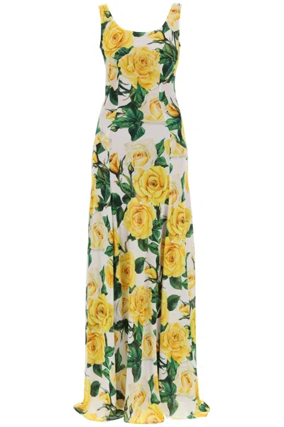 Dolce & Gabbana Rose-print Maxi Dress In White,yellow