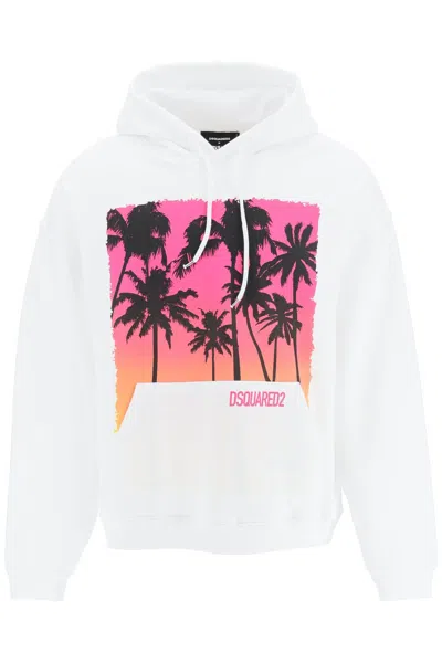 Dsquared2 Palm-tree Print Cotton Hoodie In Mixed Colours