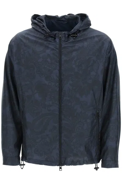 Etro Paisley-print Zip-up Hooded Jacket In Blue