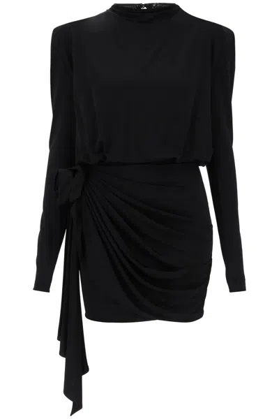 Magda Butrym Long-sleeve Gathered Mini Dress In Black