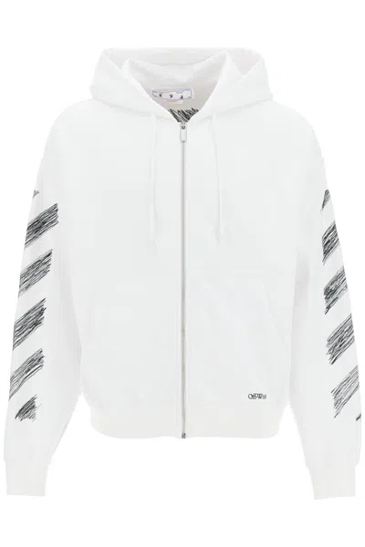 Off-white Seasonal Front Zipped Scribble Diag Hoodie In White