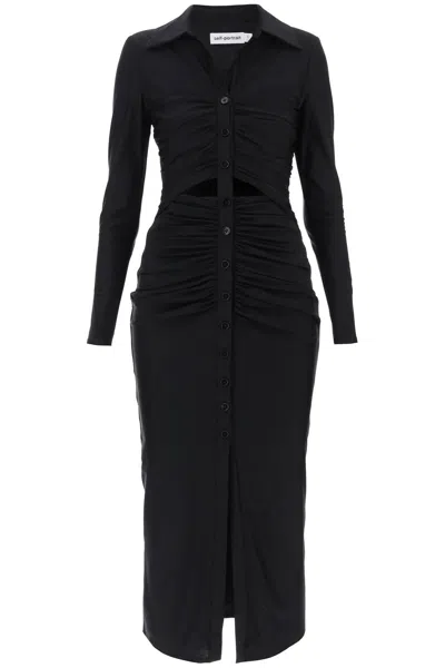 Self-portrait Womens Black Ruched Cut-out Stretch-woven Midi Dress