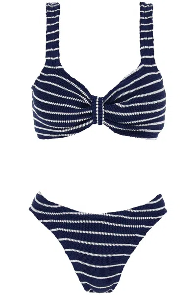 Hunza G Bonnie Striped Seersucker Bikini In Blue