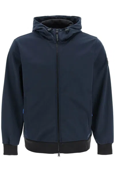 Woolrich Softshell Zip-up Hooded Jacket In Blue