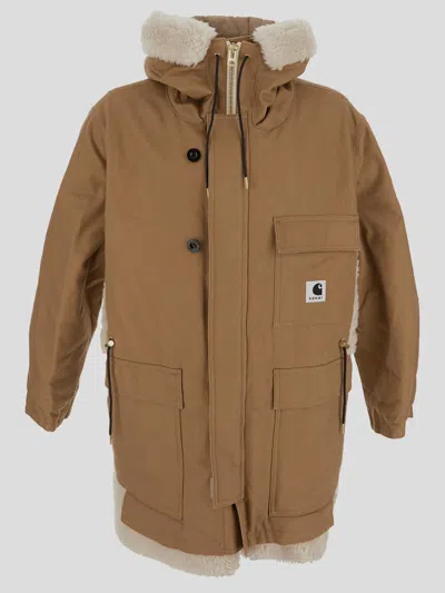 Sacai X Carhartt Wip Coats In Beige