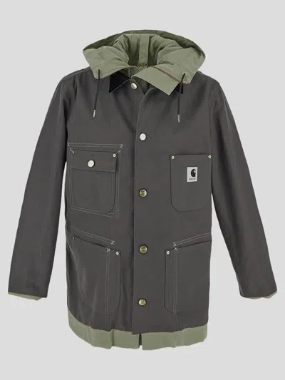 Sacai X Carhartt Wip Coats In Greygreen