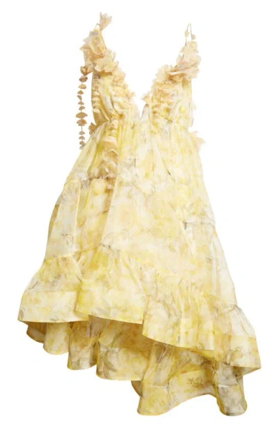 Zimmermann Harmony Draped Silk Mini Dress In Yellow