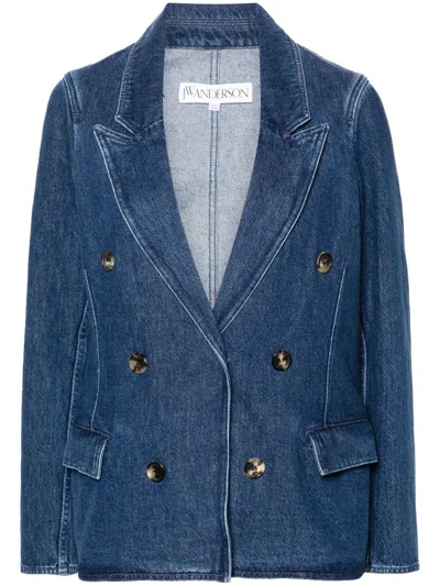 Jw Anderson Double-breasted Denim Blazer In Blue