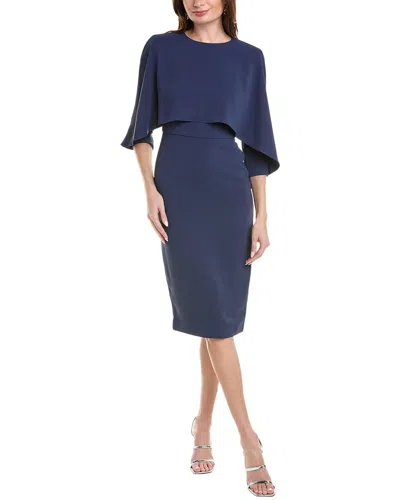 Badgley Mischka Cape-front Sheath Midi Dress In Blue