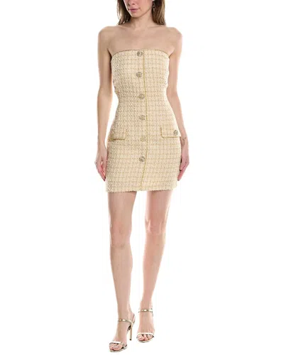 Eva Franco Strapless Tweed Mini Dress In Beige