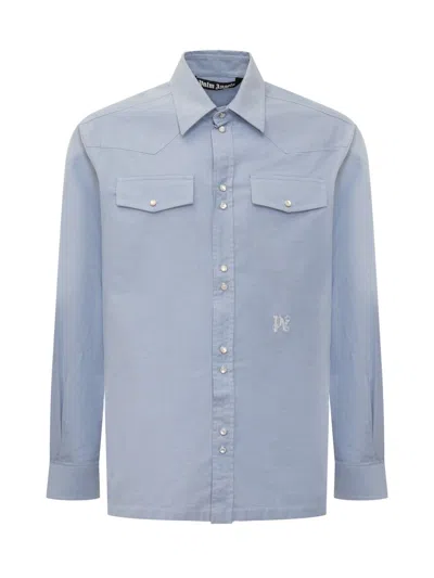 Palm Angels Monogram Pa Shirt In Light Blue Off White