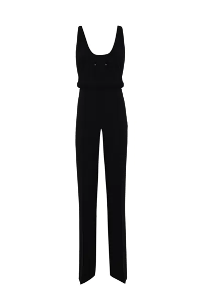 Elisabetta Franchi Crepe Jumpsuit With Logo Print In Black