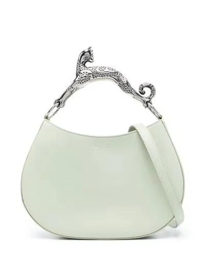 Lanvin Light Green Hobo Cat Bag With Embellished Metal Handle In Leather Woman In Sage