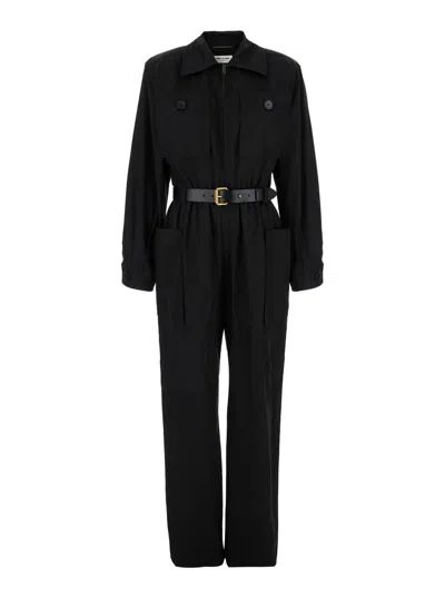 Saint Laurent Cotton Twill Jumpsuit In Noir