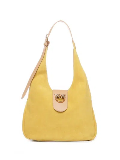 Pinko Love Birds Foldover Top Shoulder Bag In Yellow
