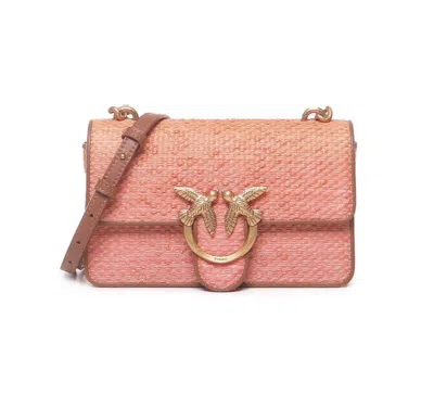 Pinko Mini Love One Foldover Top Shoulder Bag In Fucsia/arancione-antique Gold