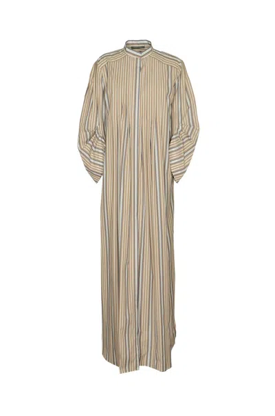 Alberta Ferretti Striped Poplin Midi Shirt Dress In Beige