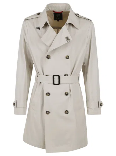 Fay Belted Double-breasted Trench In Grey