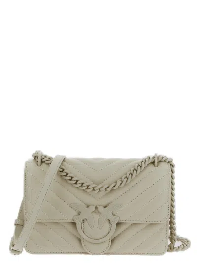 Pinko Mini Love One Chevron Quilted Shoulder Bag In Bianco