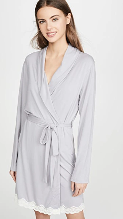 Eberjey Lady Godiva Classic Jersey Robe In Slate Off White