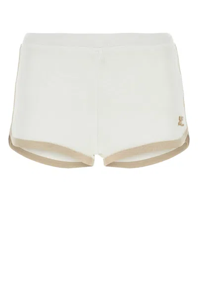 Courrèges Logo-patch Cotton Shorts In Whiteoatmeal
