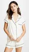 Eberjey Gisele Printed Relaxed Jersey Knit Short Pajamas In Ivory/navy