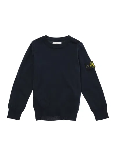 Stone Island Kids' Black Crewneck Sweatshirt With Logo Patch In Cotton Boy In Blue
