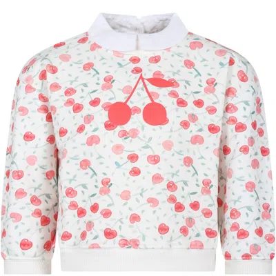 Bonpoint Kids' Girls White Cotton Cherry Sweatshirt