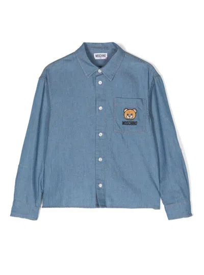 Moschino Kids' Cotton Chambray Shirt In Denim