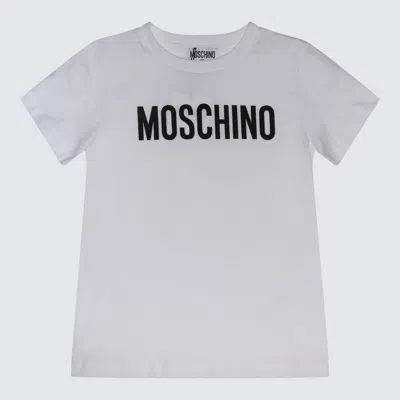 Moschino Kids' White And Black Cotton T-shirt In Bianco