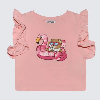 Moschino Kids' Pink Multicolour Cotton Blend T-shirt In Sugar Rose