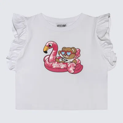 Moschino Kids' White Multicolour Cotton Blend T-shirt In Bianco