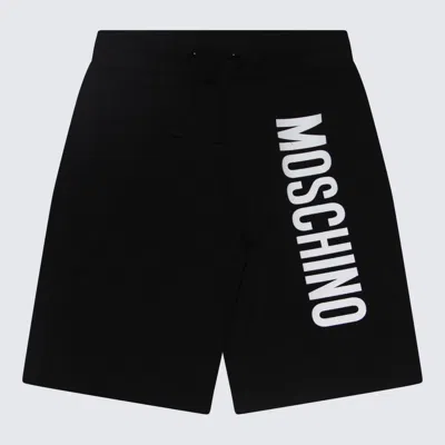 Moschino Kids' Navy Blue And White Cotton Blend Track Shorts In Nero